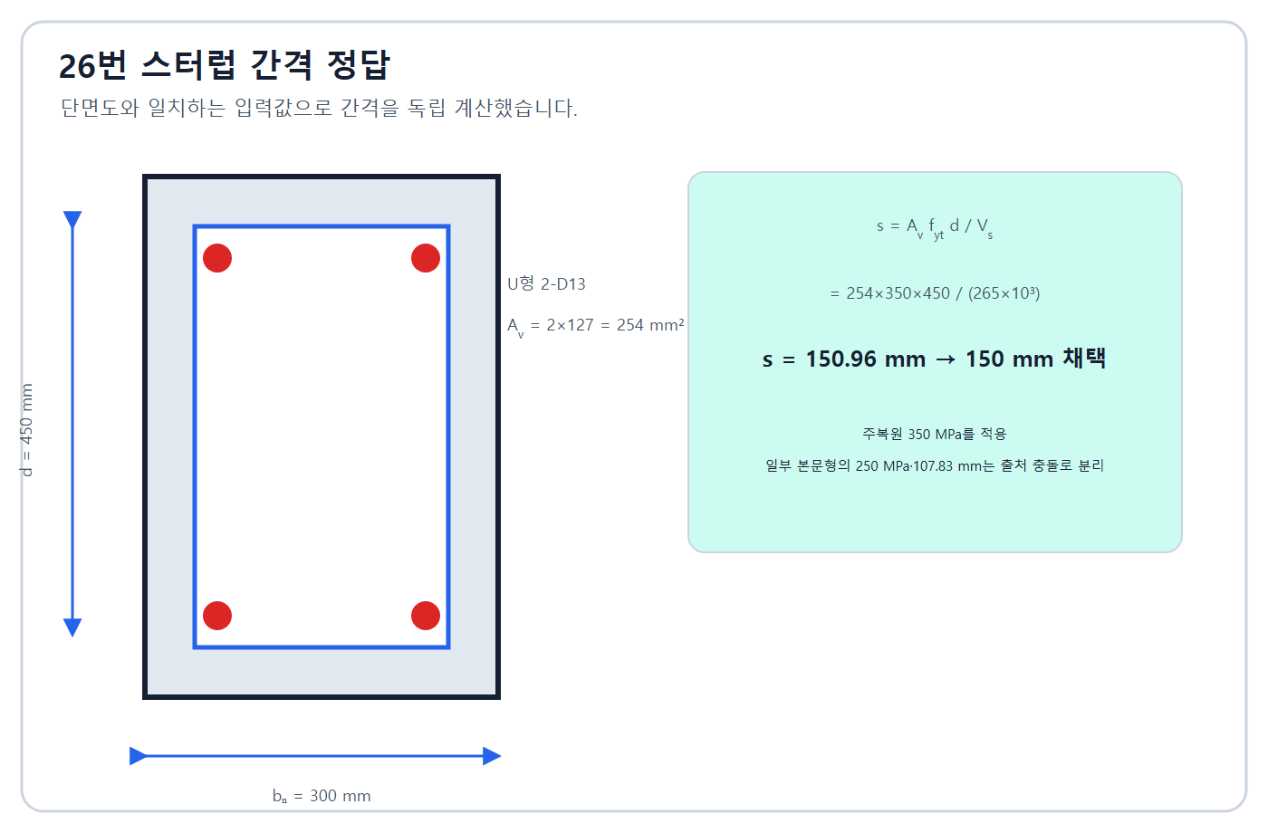 스터럽 간격 조건별 계산