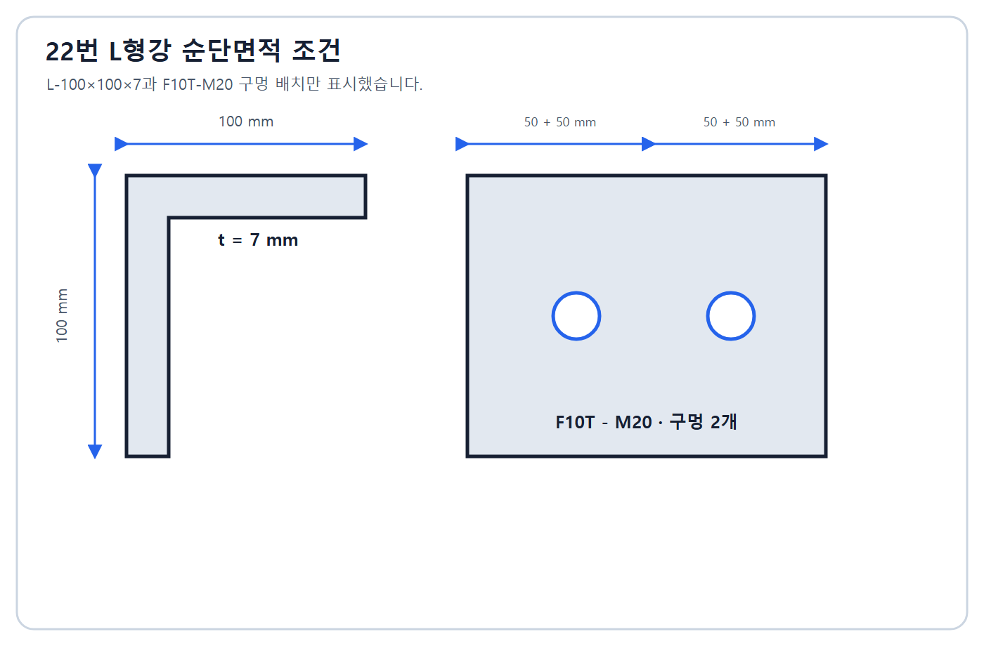 건축기사 실기 기출문제 2020년 2회 - 앵글 순단면