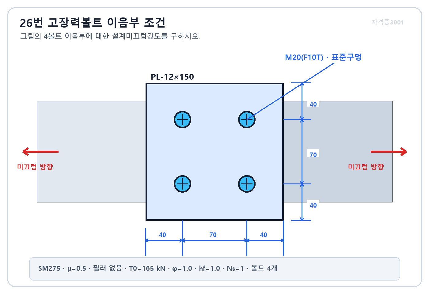 건축기사 실기 기출문제 건축기사 실기 기출문제 2024년 3회 고장력볼트 이음부 조건 · 자격증3001 워터마크 적용 문제도