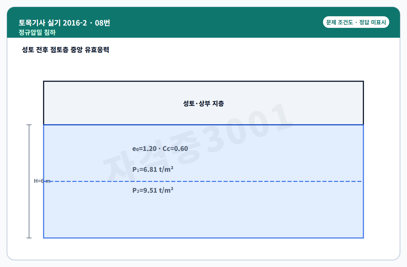 토목기사 실기 기출문제 성토 전후 압밀점토층 조건도 정답 미표시