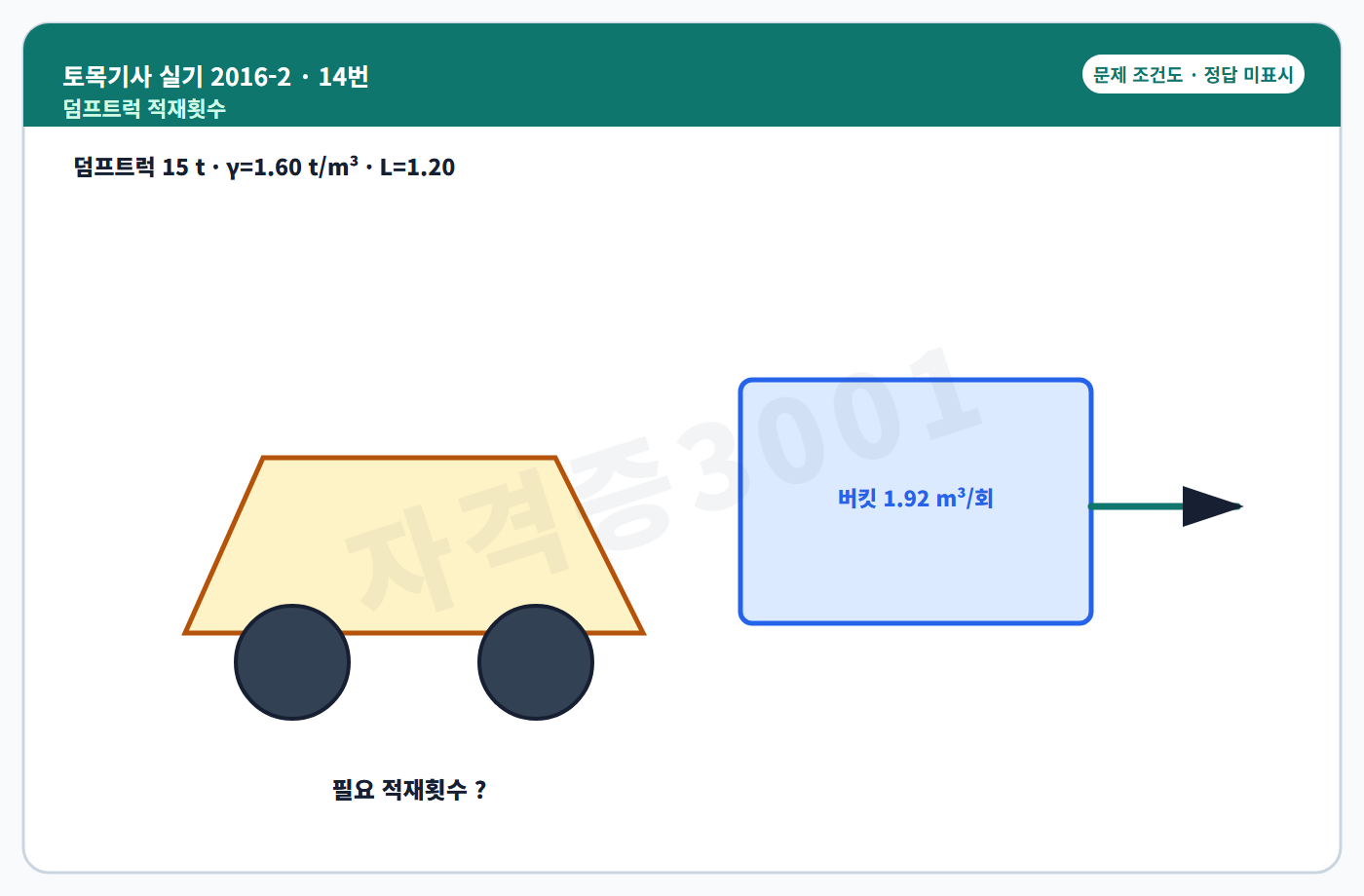 토목기사 실기 기출문제 굴착기와 덤프트럭 적재 조건도 정답 미표시