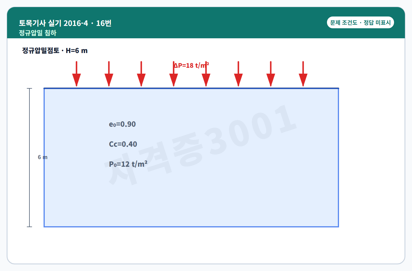 토목기사 실기 기출문제 정규압밀 점토층 조건도 정답 미표시