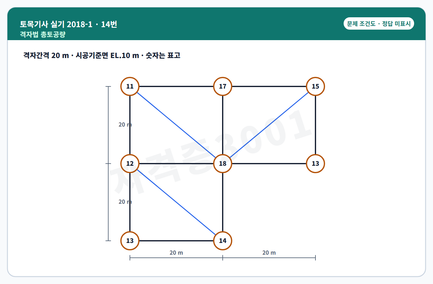 토목기사 실기 기출문제 격자법 총토공량 측량 조건도 정답 미표시
