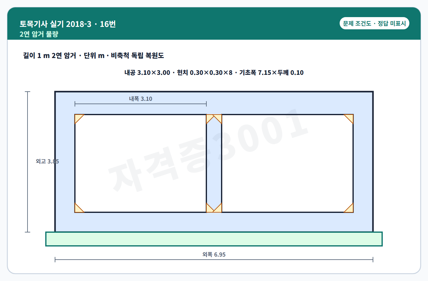 토목기사 실기 기출문제 2연 암거 물량산출 독립 복원 단면도 정답 미표시