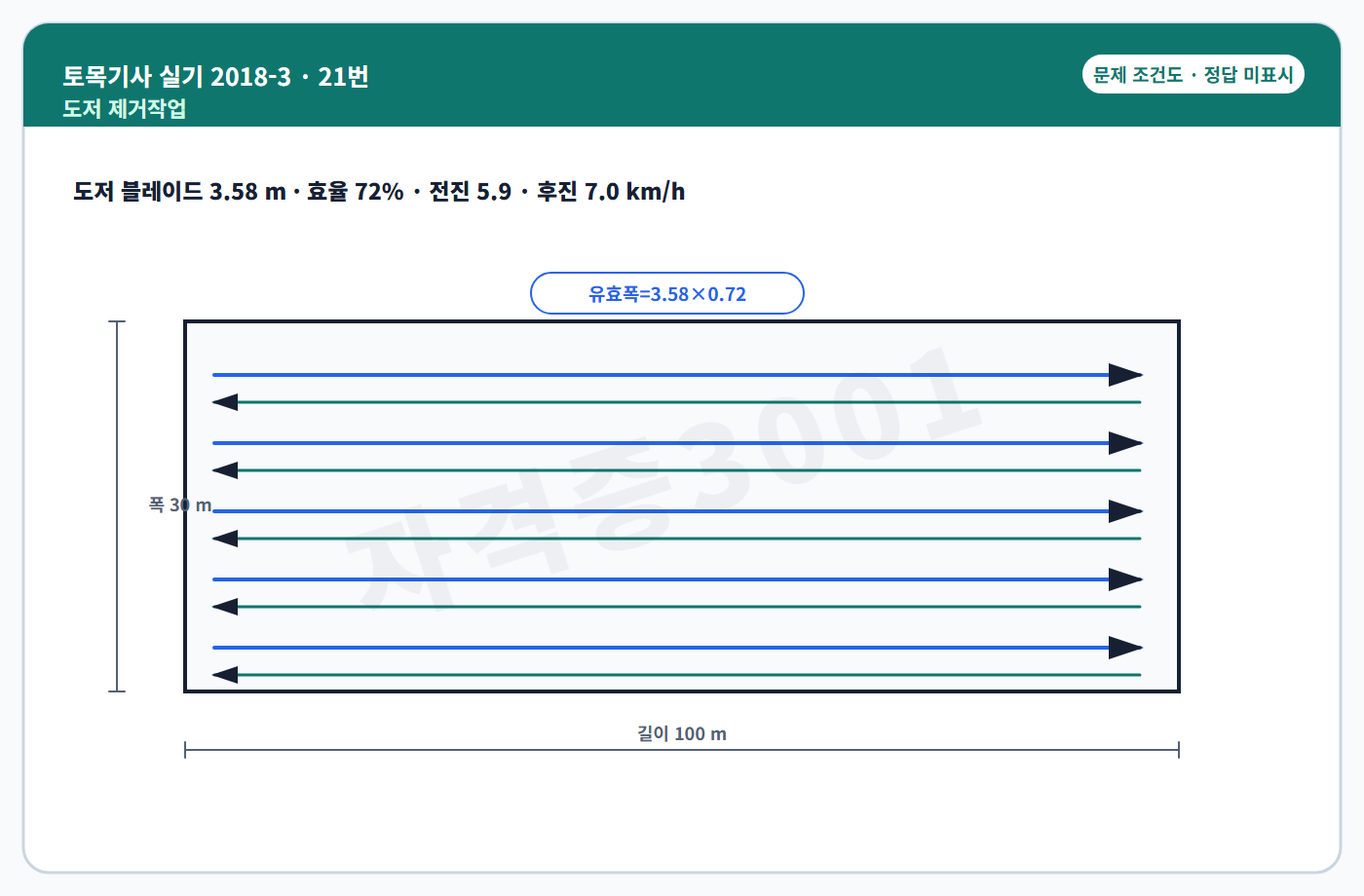토목기사 실기 기출문제 도저 블레이드 유효폭과 작업면적 조건도 정답 미표시
