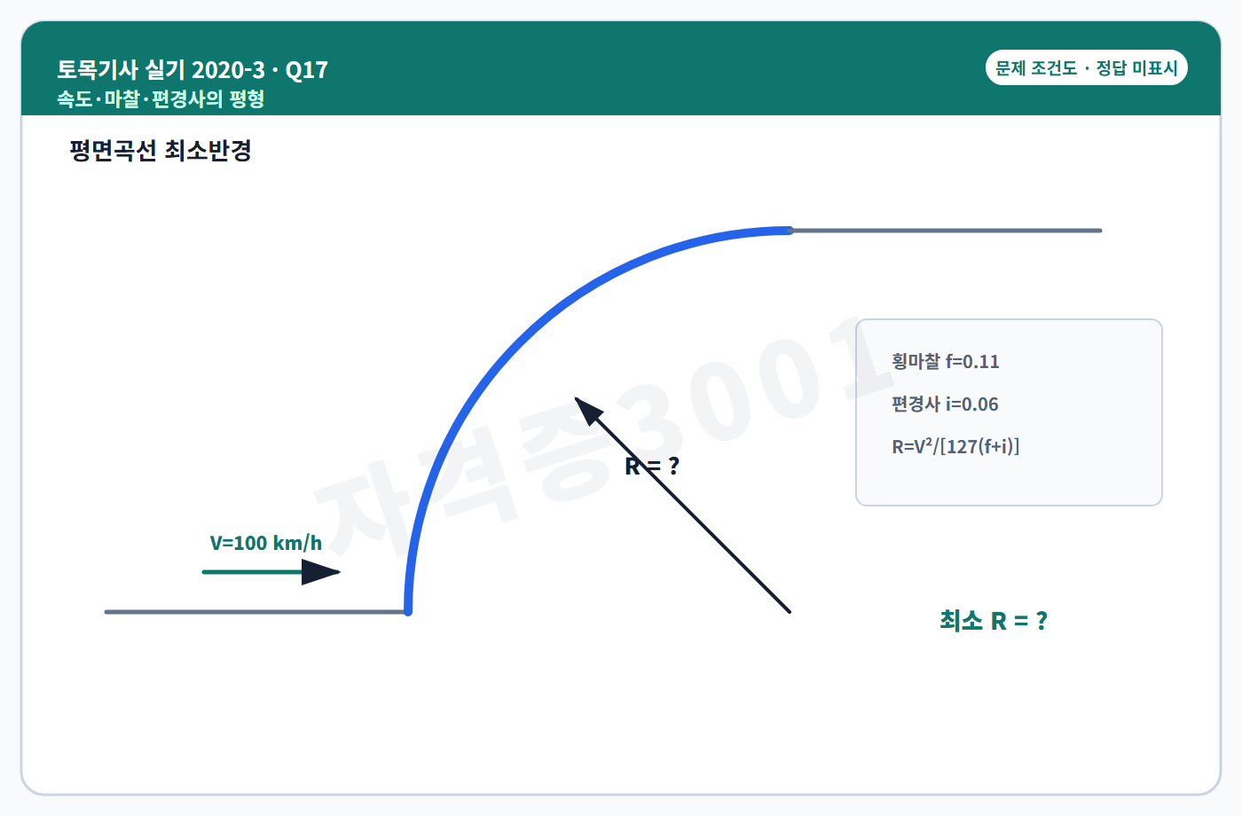 토목기사 실기 기출문제 자격증3001 워터마크 적용 토목기사 실기 2020년 3회 17번 문제 조건도