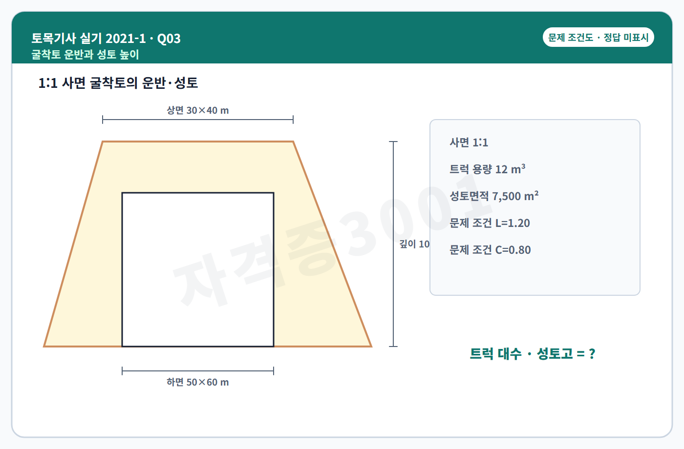 토목기사 실기 기출문제 자격증3001 워터마크 적용 토목기사 실기 2021년 1회 3번 문제 조건도