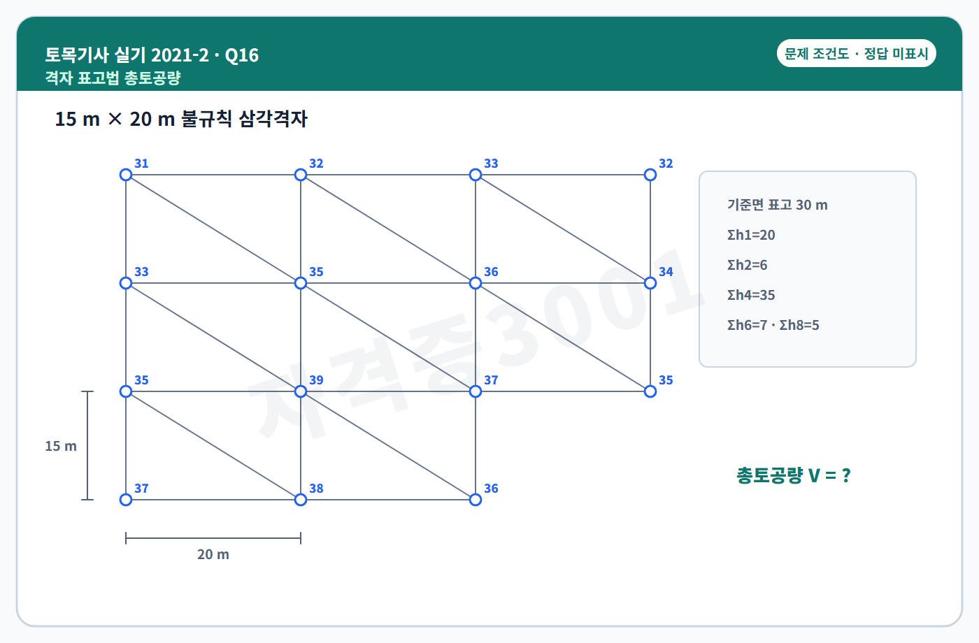 토목기사 실기 기출문제 자격증3001 워터마크 적용 토목기사 실기 2021년 2회 16번 문제 조건도