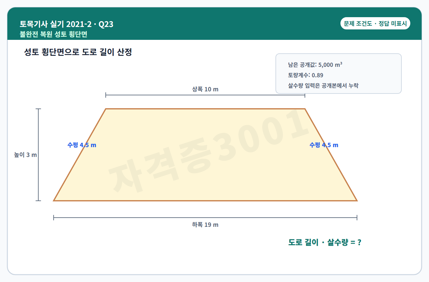 토목기사 실기 기출문제 자격증3001 워터마크 적용 토목기사 실기 2021년 2회 23번 문제 조건도