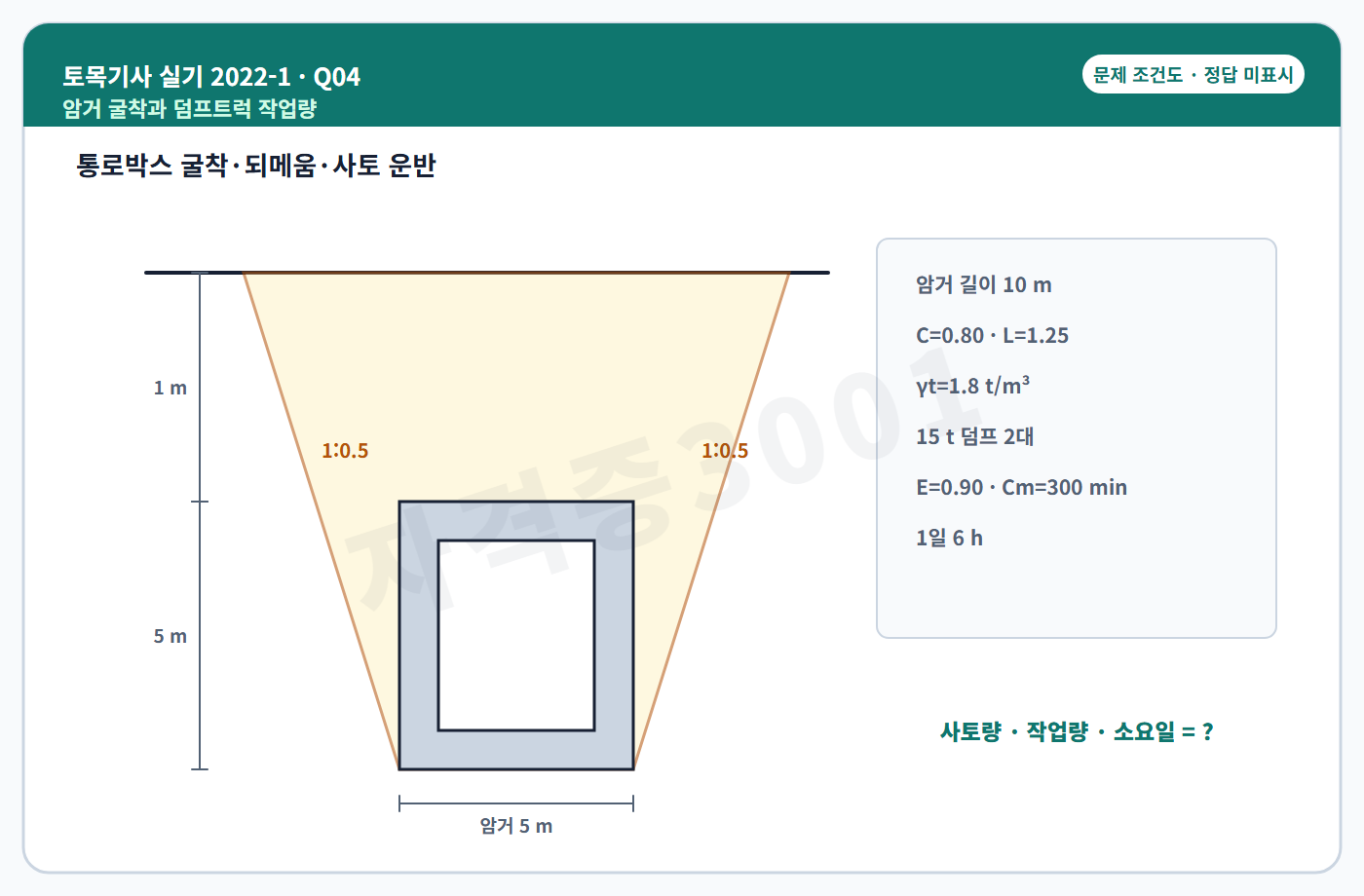 토목기사 실기 기출문제 자격증3001 워터마크 적용 토목기사 실기 2022년 1회 4번 문제 조건도