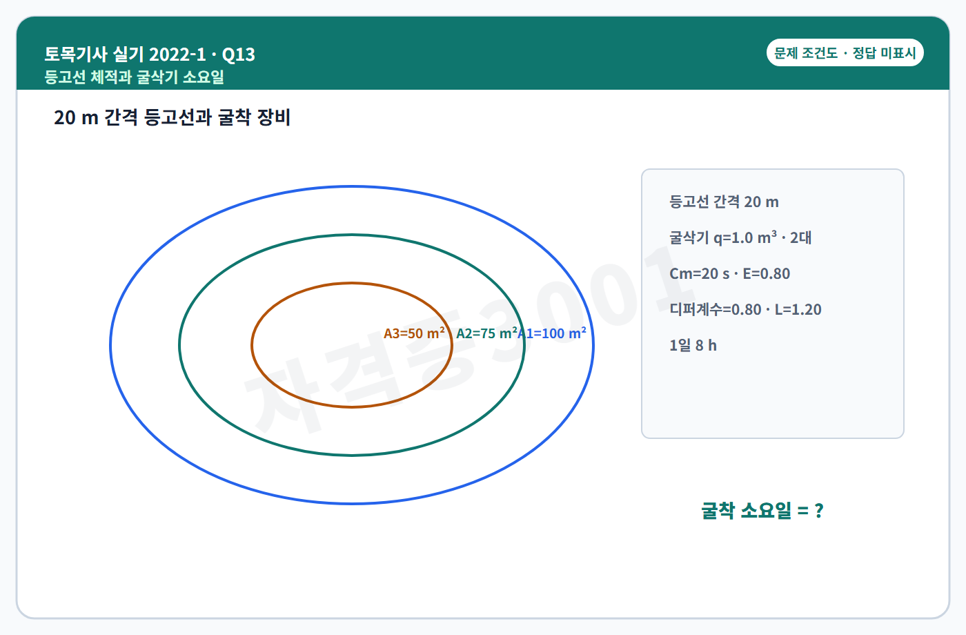토목기사 실기 기출문제 자격증3001 워터마크 적용 토목기사 실기 2022년 1회 13번 문제 조건도