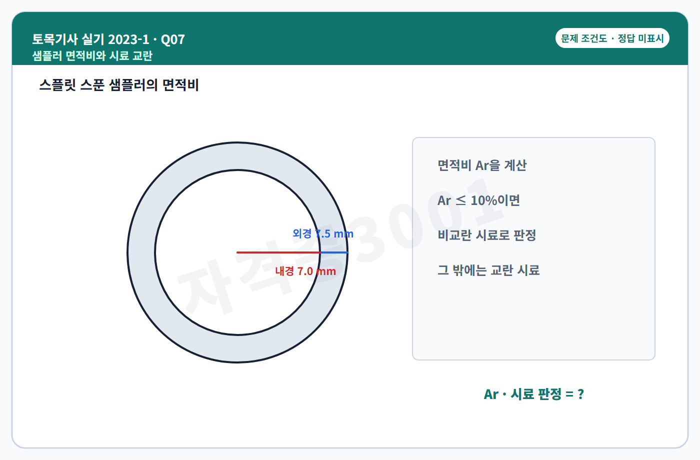토목기사 실기 기출문제 자격증3001 워터마크가 적용된 토목기사 실기 2023년 1회 7번 문제 조건도