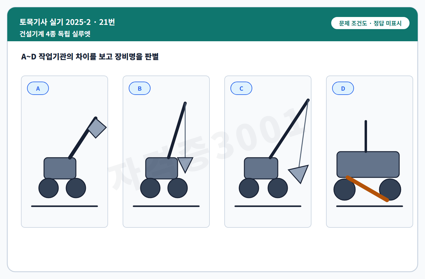 토목기사 실기 기출문제 네 건설기계의 외형 특징만 표시한 독립 실루엣 문제도