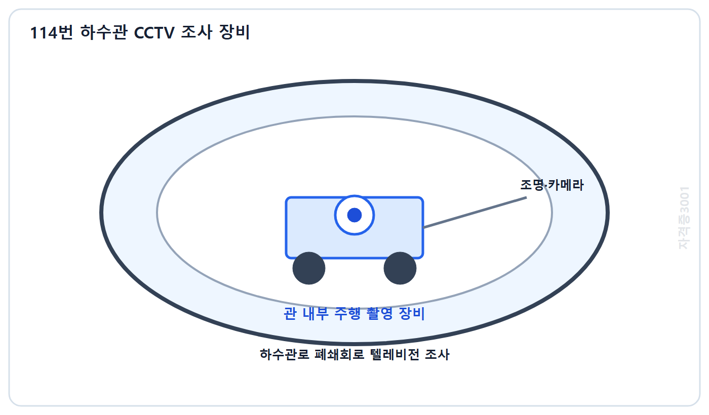토목기사 필기 모의고사 자격증3001 워터마크 적용 문제도: 하수관 내부를 주행 촬영하는 폐쇄회로 텔레비전 카메라 조사 장비